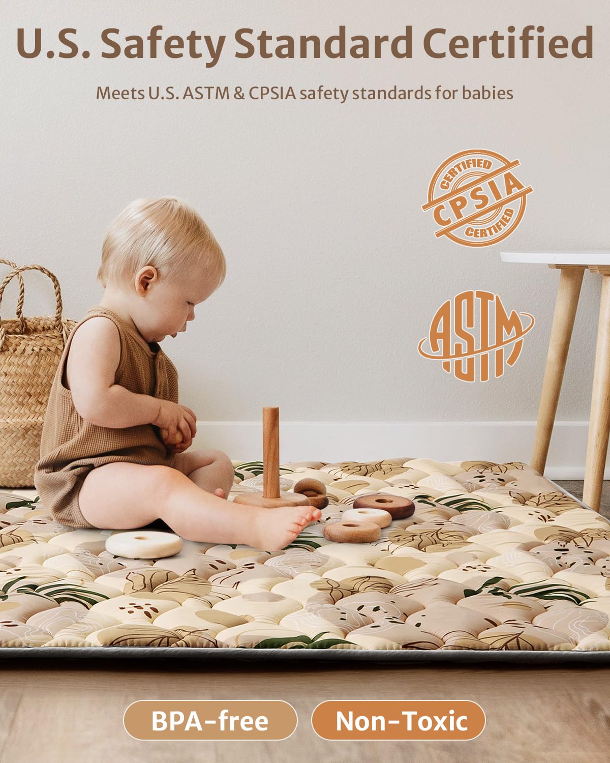 Baby Play Mat, 47x47 Infant Play Mat for Playpen, Thicken Foam Cushioned Baby Mat for Floor, Non-Slip Kids Play Mat