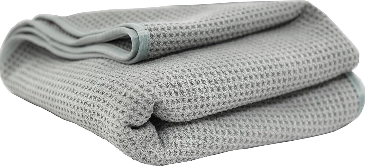 Waffle Weave Gray Matter Microfiber Drying Towel, 25 x 36 in | Waffle-weave towel with soft-banded edges soaks up