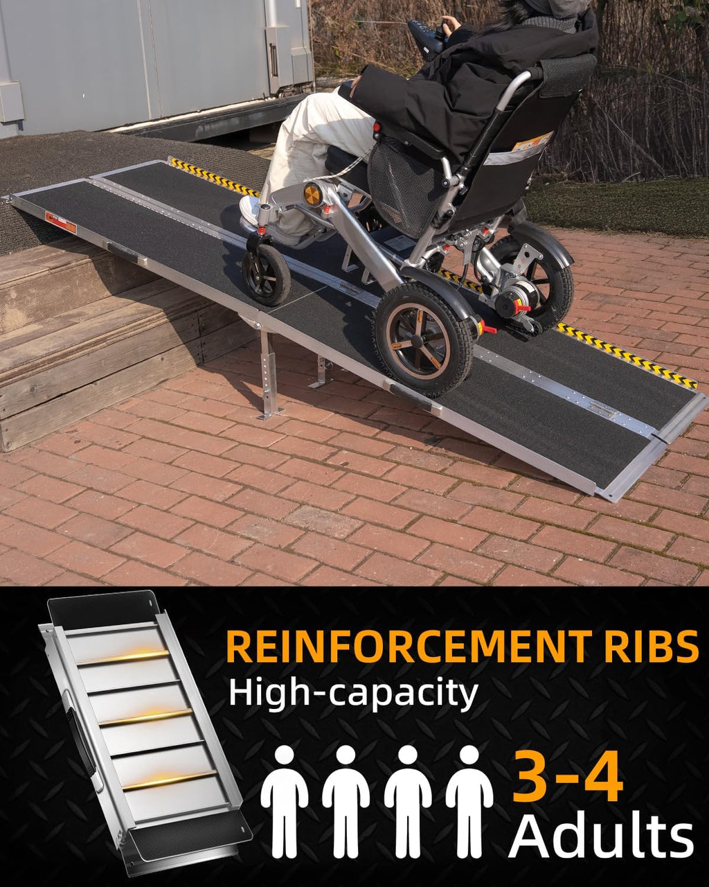 7ft Wheelchair Ramp with 4 Support Legs, Seamless Portable Aluminum Ramps for Wheelchairs for Home Steps & Stairs