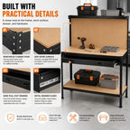 Steel Garage Workbench, Pegboard, 2 Drawers, Shelves, Workshop