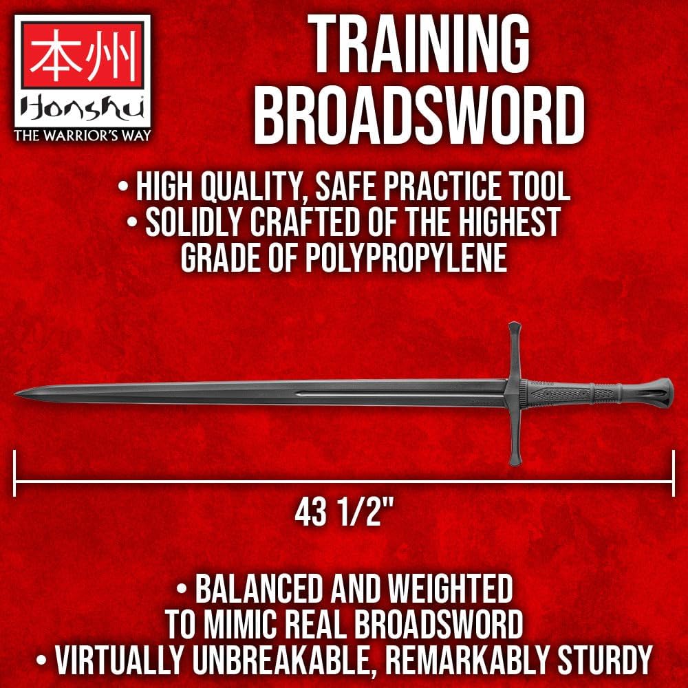 Polypropylene Bokken Training Sword Broadsword | 43 1/2" Blunt Longsword | Practice Swords for Sparring | Balanced &
