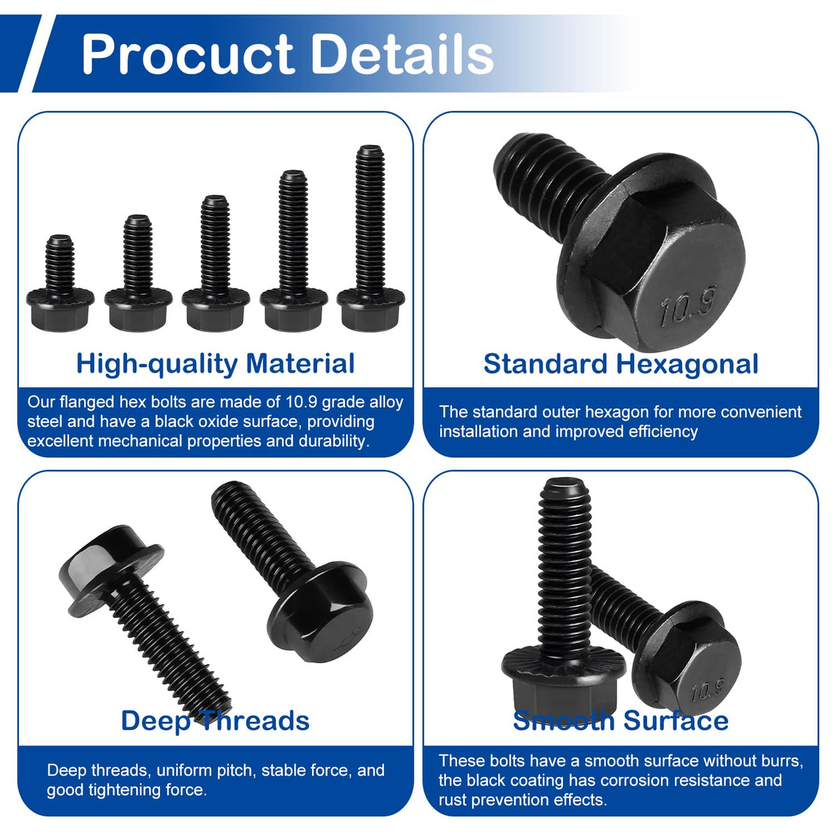 M6-1.0 x 16mm Flanged Hex Head Bolts, 55Pcs Serrated Flange Bolt