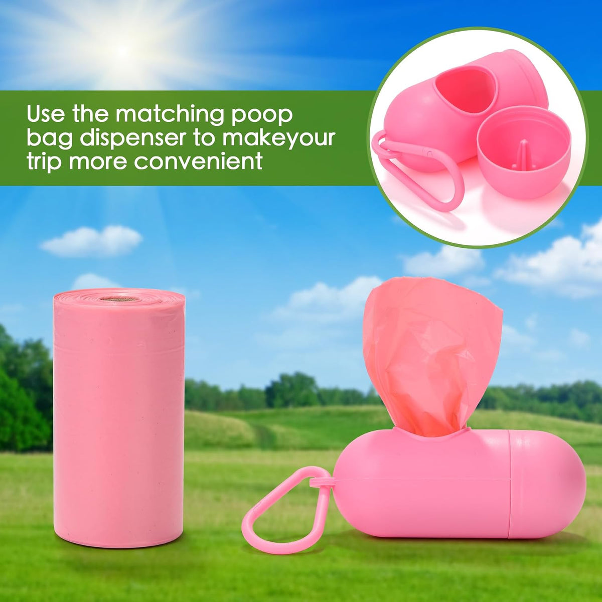 Pink Dog Poo Bags Lavender scent with Dispenser - 300 Large Poop Bags, Extra Thicken Strong Corn Starch Blended Leak