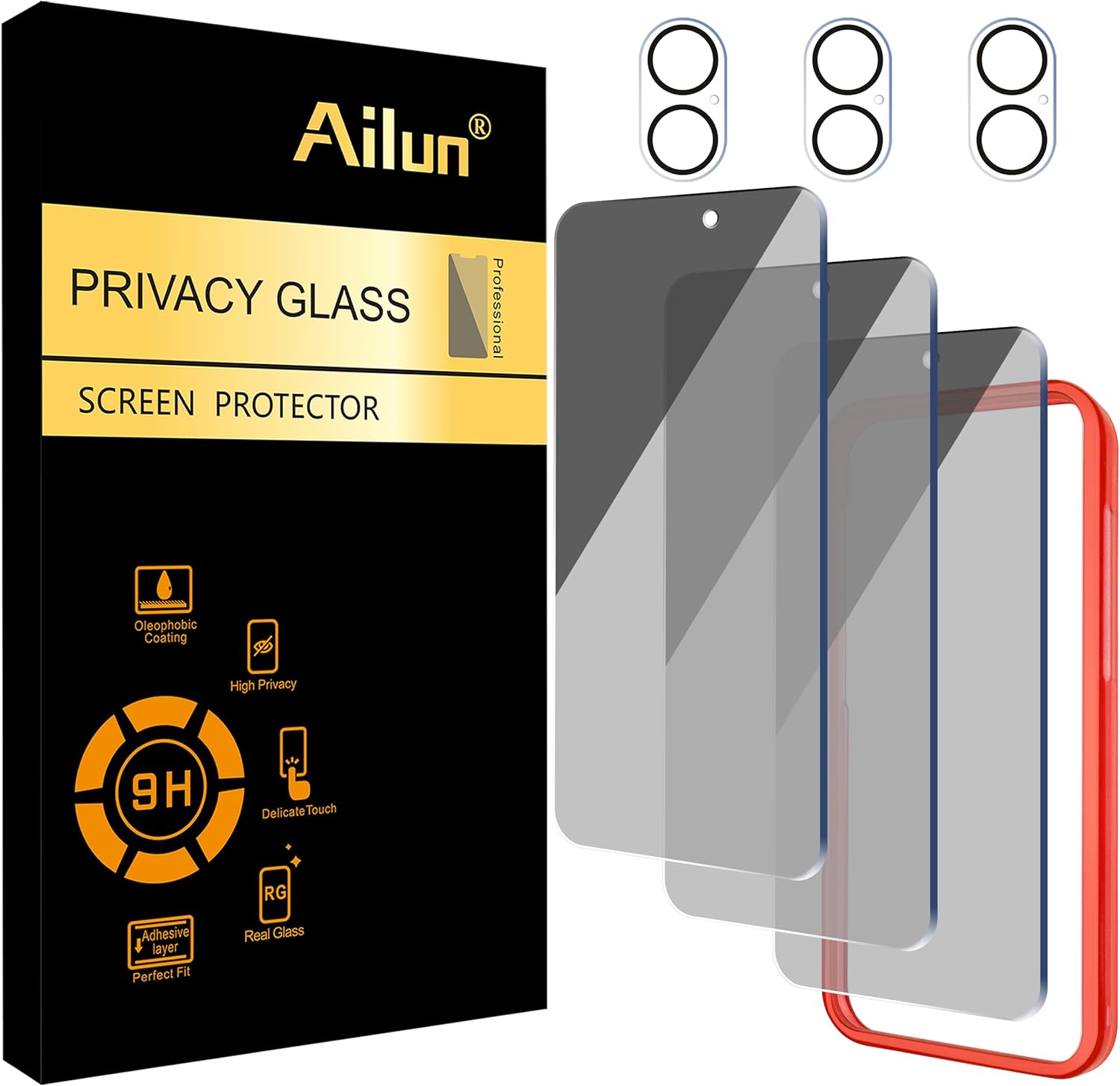 3 Pack Privacy Screen Protector for iPhone 16 [6.1 inch] + 3 Pack Camera Lens Protector, Anti Spy Private Tempered