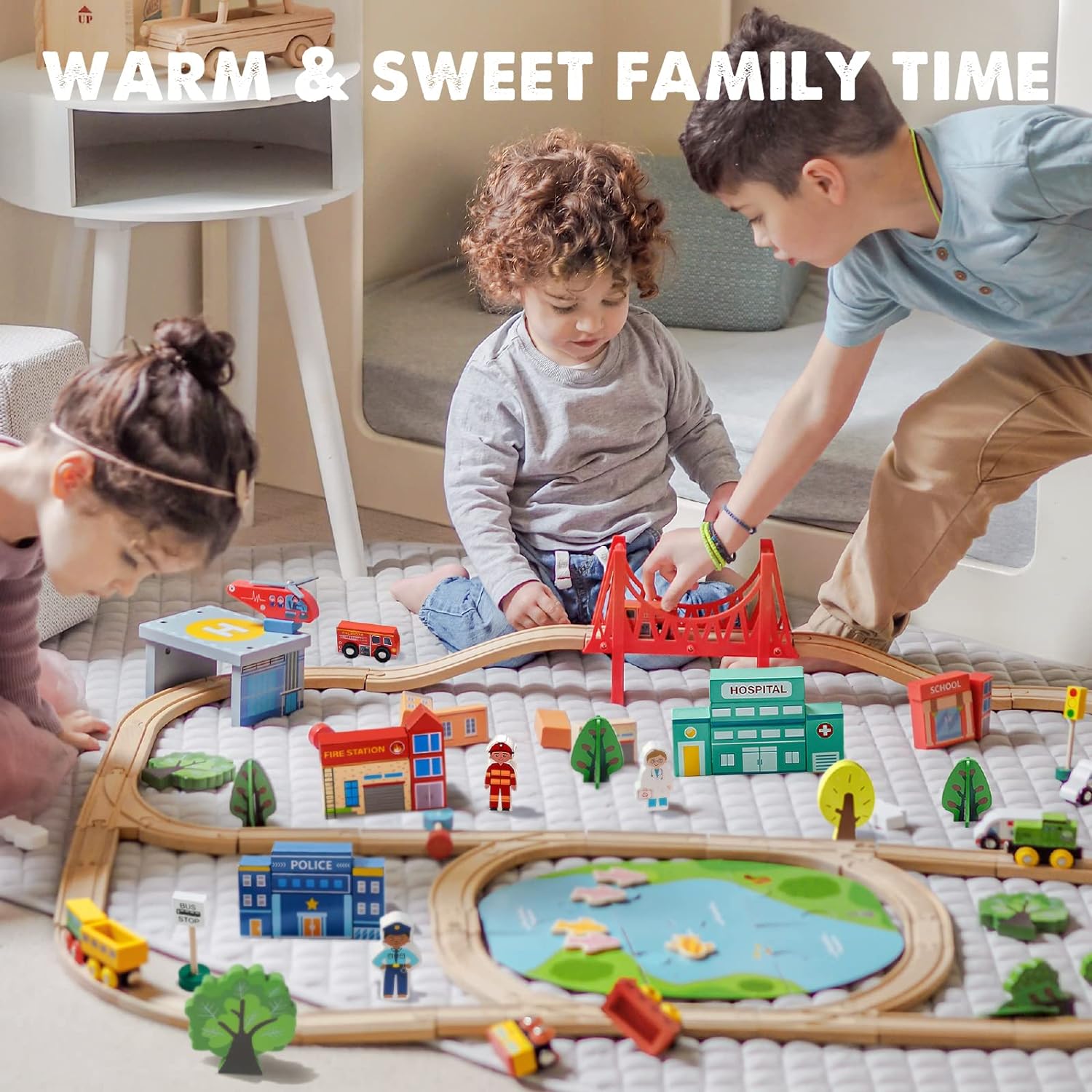 110PCS Wooden Train Set, Toy Train with Tracks | Compatible with Major Brands, Ideal Railway Playset for Boys and