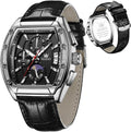 Mens Watches Analog Quartz Chronograph Square Dress Watch for Man Stainless Steel or Leather Band Waterproof Luminous