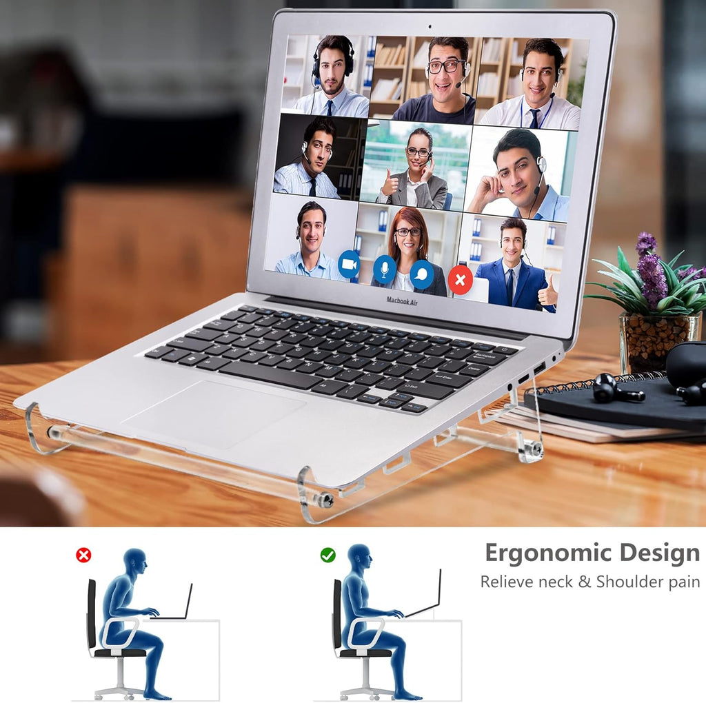 Acrylic Laptop Stand for Desk, Clear Ventilated Computer Stand Holder for Desk, Ergonomic Acrylic Sturdy Laptop Riser