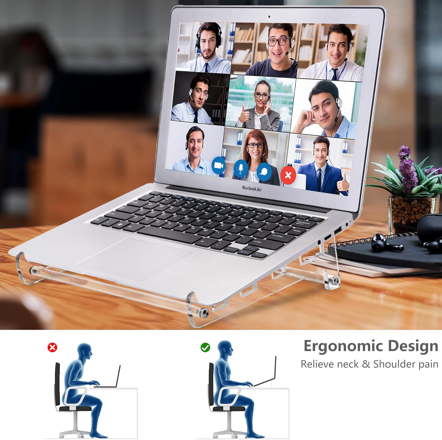 Acrylic Laptop Stand for Desk, Clear Ventilated Computer Stand Holder for Desk, Ergonomic Acrylic Sturdy Laptop Riser
