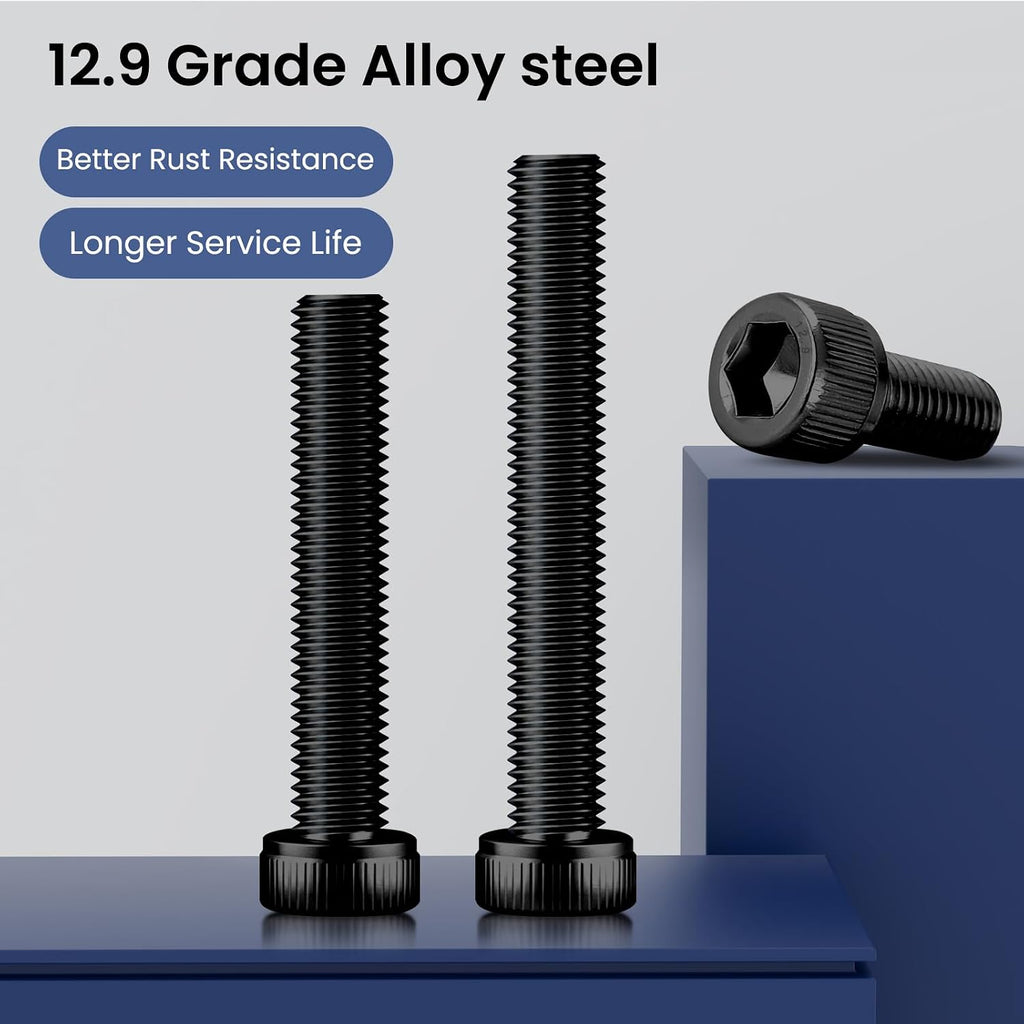 15pcs M8 x 55mm Hex Socket Head Cap Screws Bolts, 12.9 Grade Alloy Steel, Black Oxide Finish, Allen Socket Drive, Full Threads,with Hex Spanner