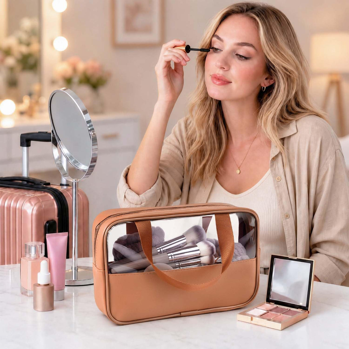 55Pcs Brown Makeup Brushes Set Professional Makeup Kit Multi-functional Makeup Tool Set with Case Facial Makeup