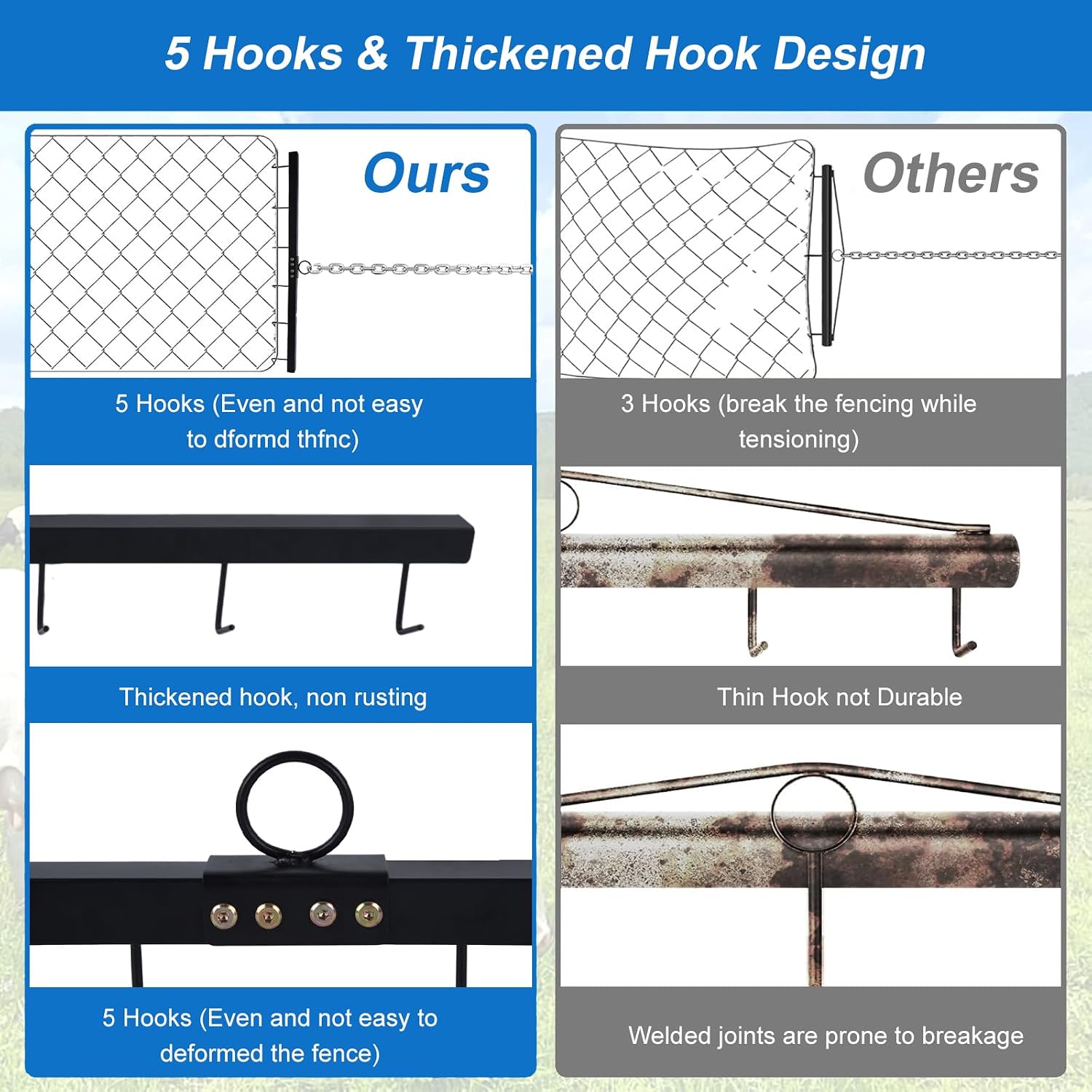 Fence Stretcher Chain Link 31.5" 6 Thicken Hook Fence Stretcher Bar