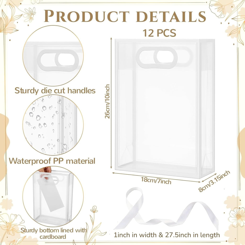 12 Pcs Small Clear Plastic Gift Bag with Handles,White