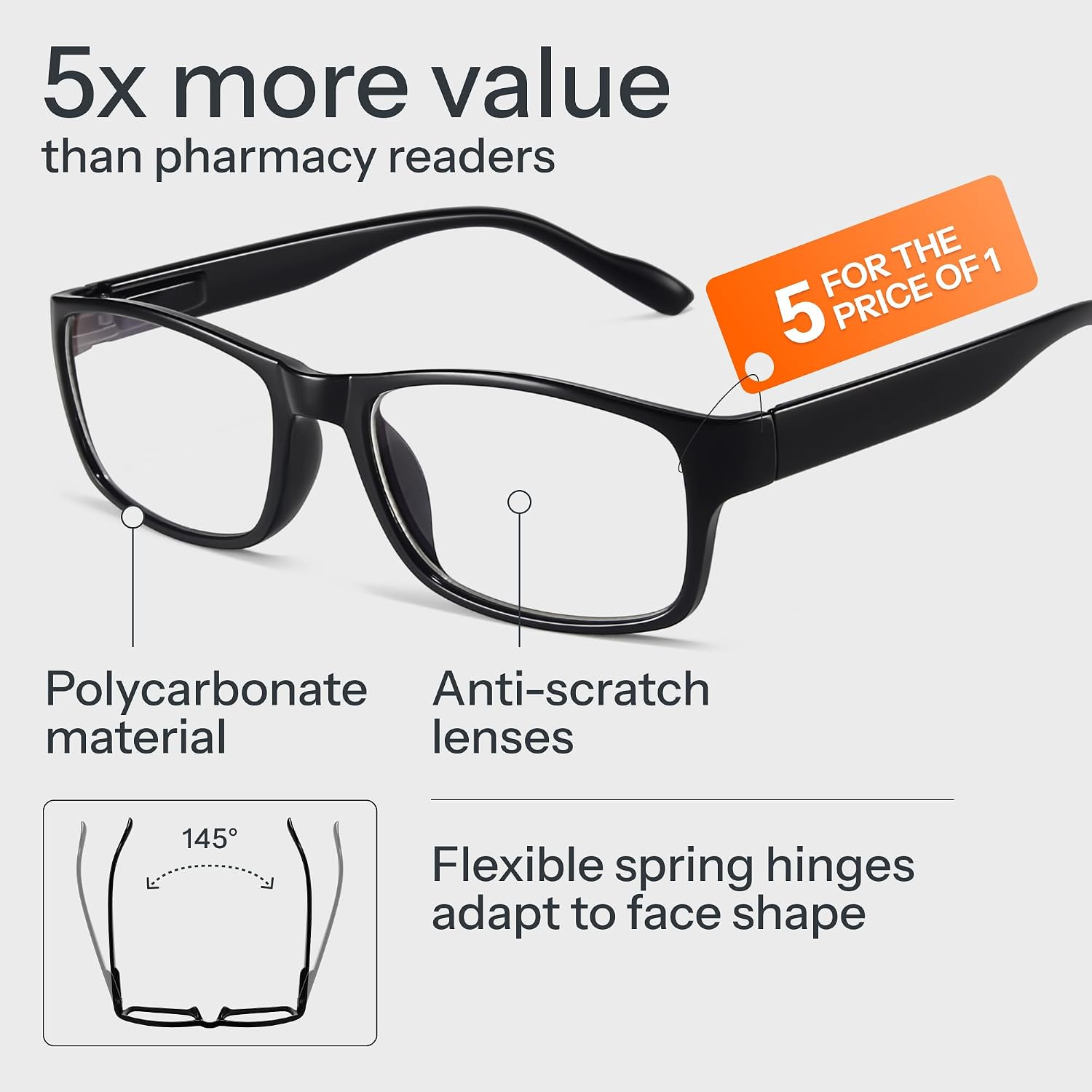 1.25 Professional Reading Glasses for Men for All Day - Computer Readers with Blue Light Protection - Value Pack