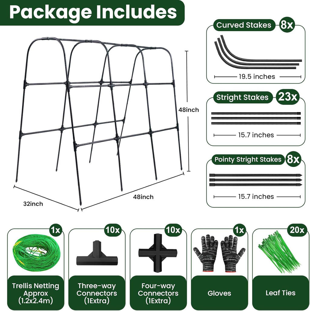 Cucumber Trellis, 50x48 inch Garden Arch Trellis for Climbing Plants Outdoor, Rustproof Metal Plant Support Vegetable