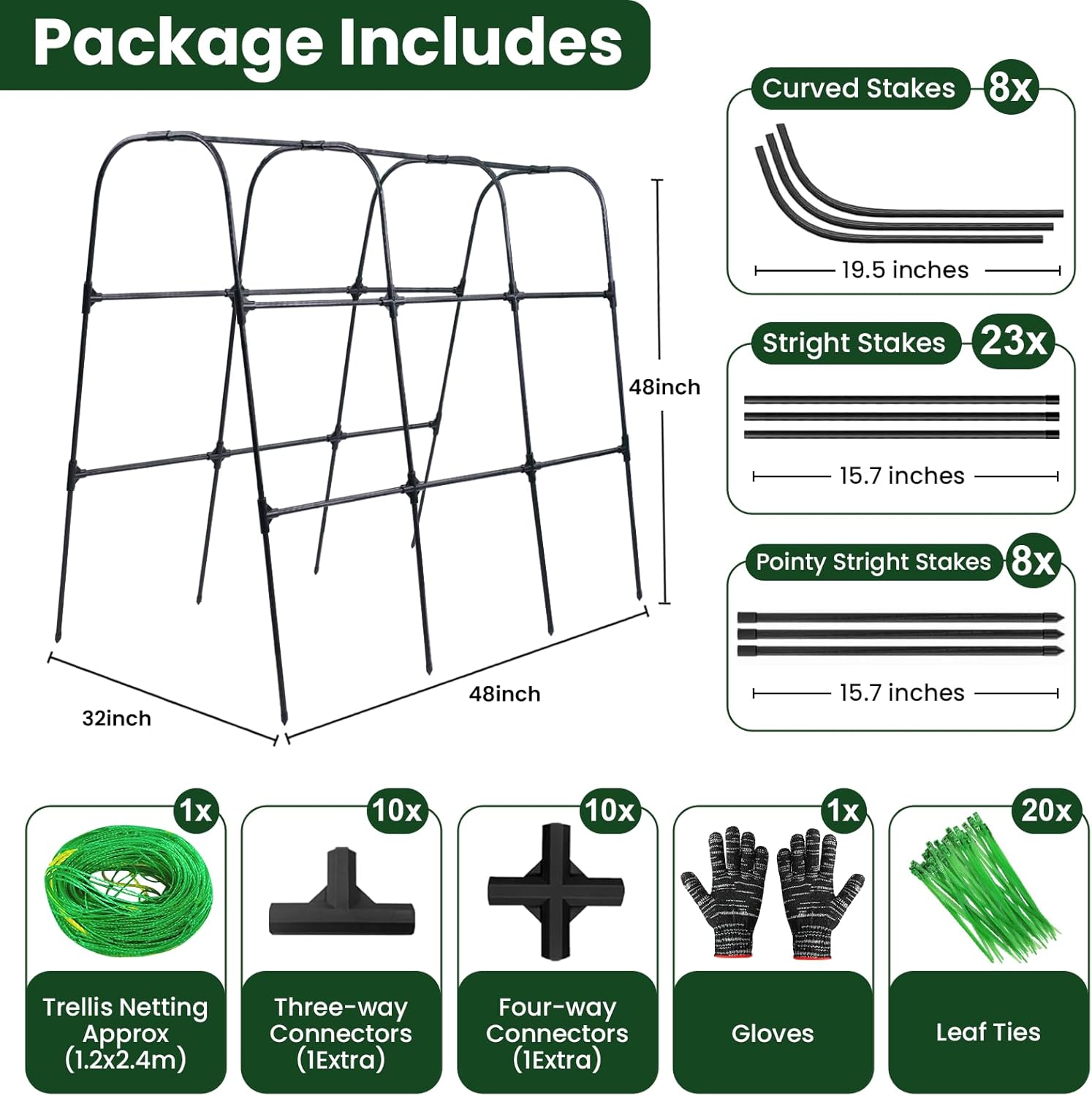 Cucumber Trellis, 50x48 inch Garden Arch Trellis for Climbing Plants Outdoor, Rustproof Metal Plant Support Vegetable