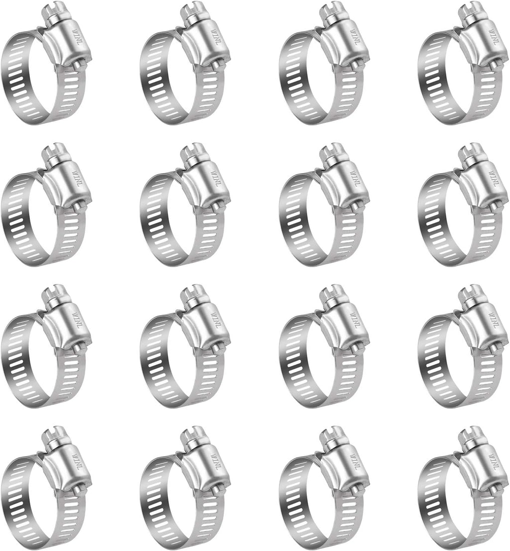 Stainless Steel Hose Clamps - 16 Pack Worm Gear Drive Hose Clamps SAE 10 Clamping Range of 1/2'' to 1-1/16''