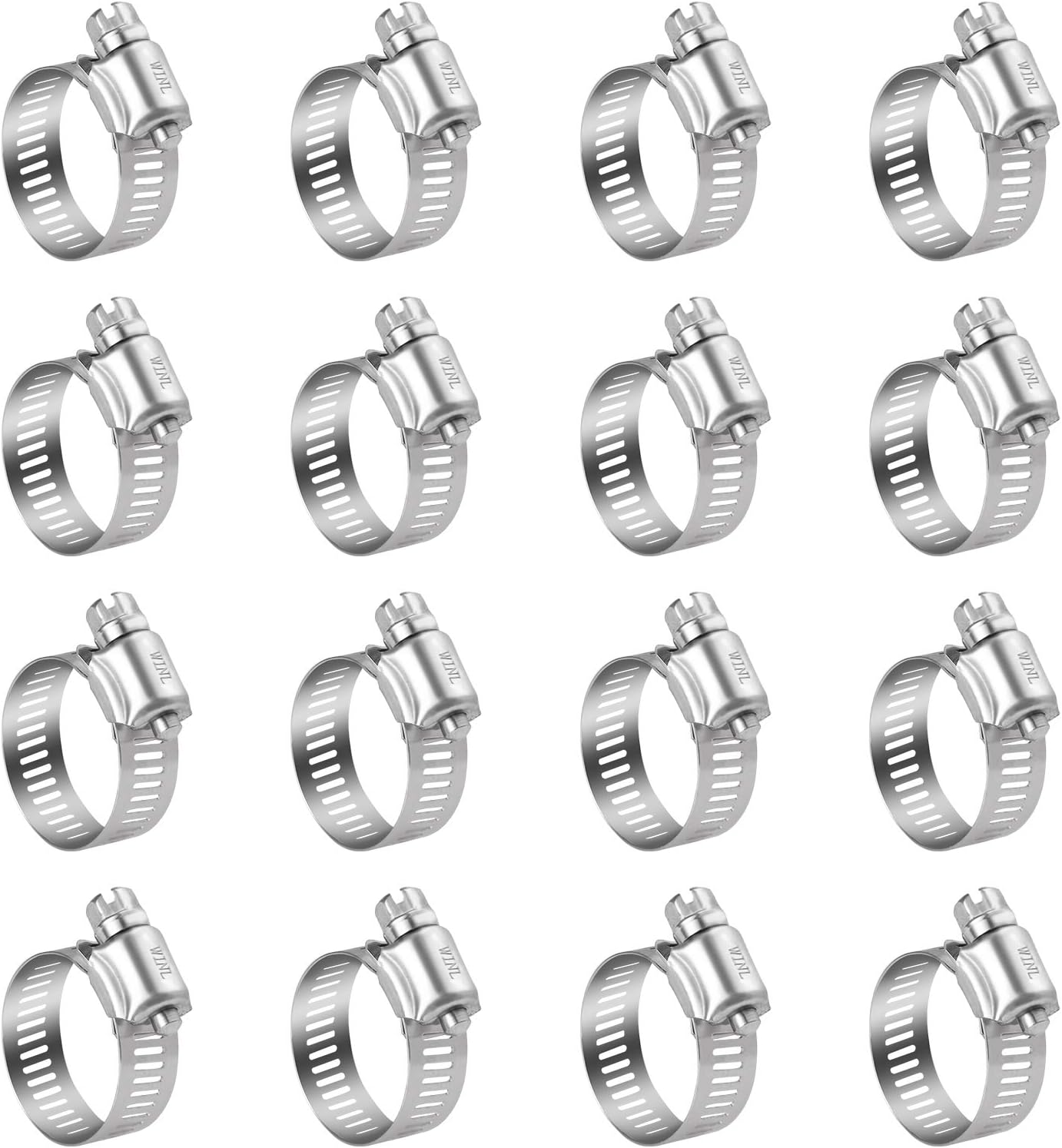 Stainless Steel Hose Clamps - 16 Pack Worm Gear Drive Hose Clamps SAE 10 Clamping Range of 1/2'' to 1-1/16''