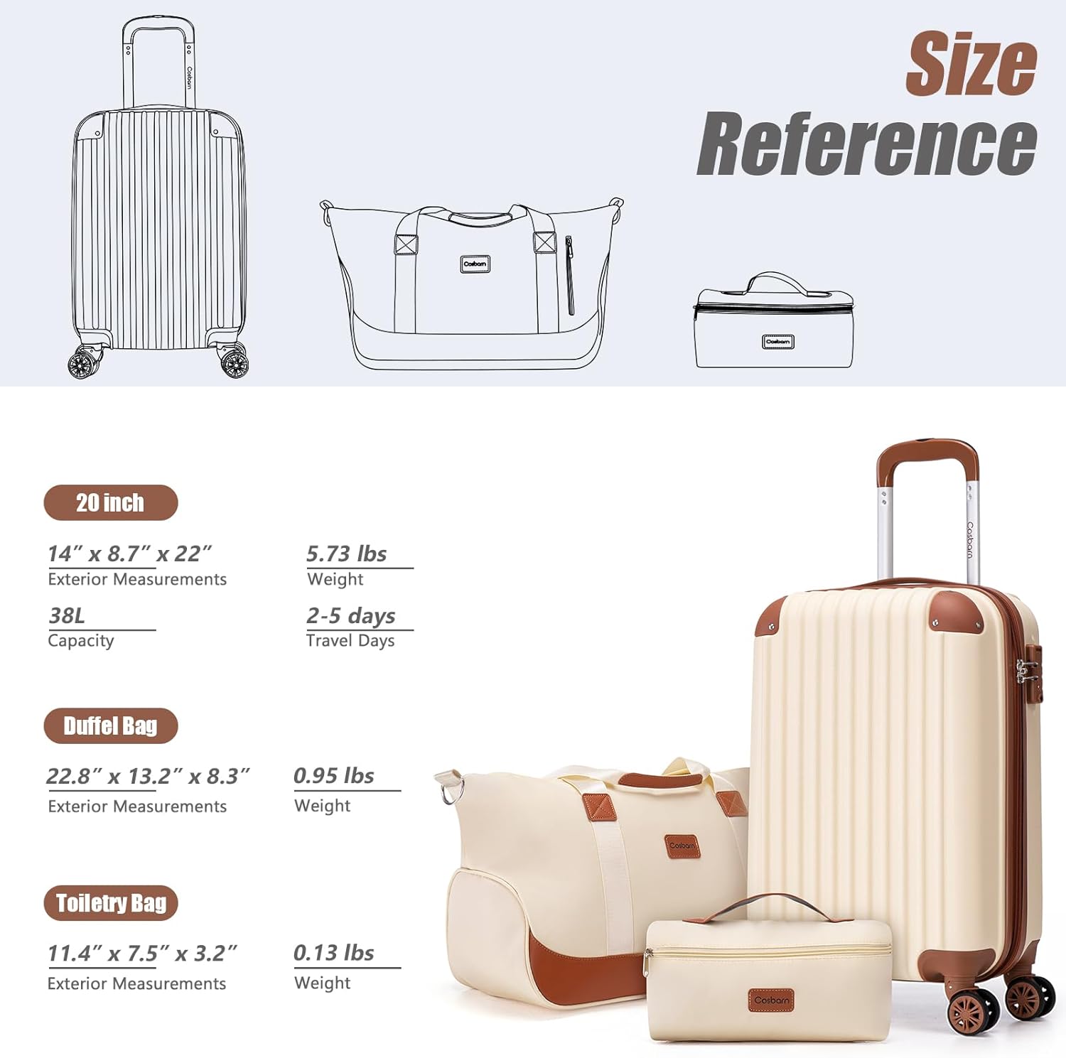 Carry On Luggage Sets 3 Piece, 20 Inch Luggage 22x14x9 Airline Approved with Wheels and TSA Lock, ABS Lightweight
