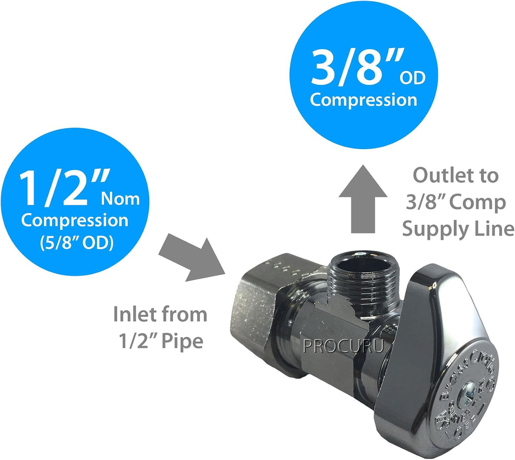 (4-Pack) BrassCraft G2CR19L1X 1/2-in Nominal Comp x 3/8-in OD Outlet Chrome Plated Brass 1/4-Turn Angle Stop Valve