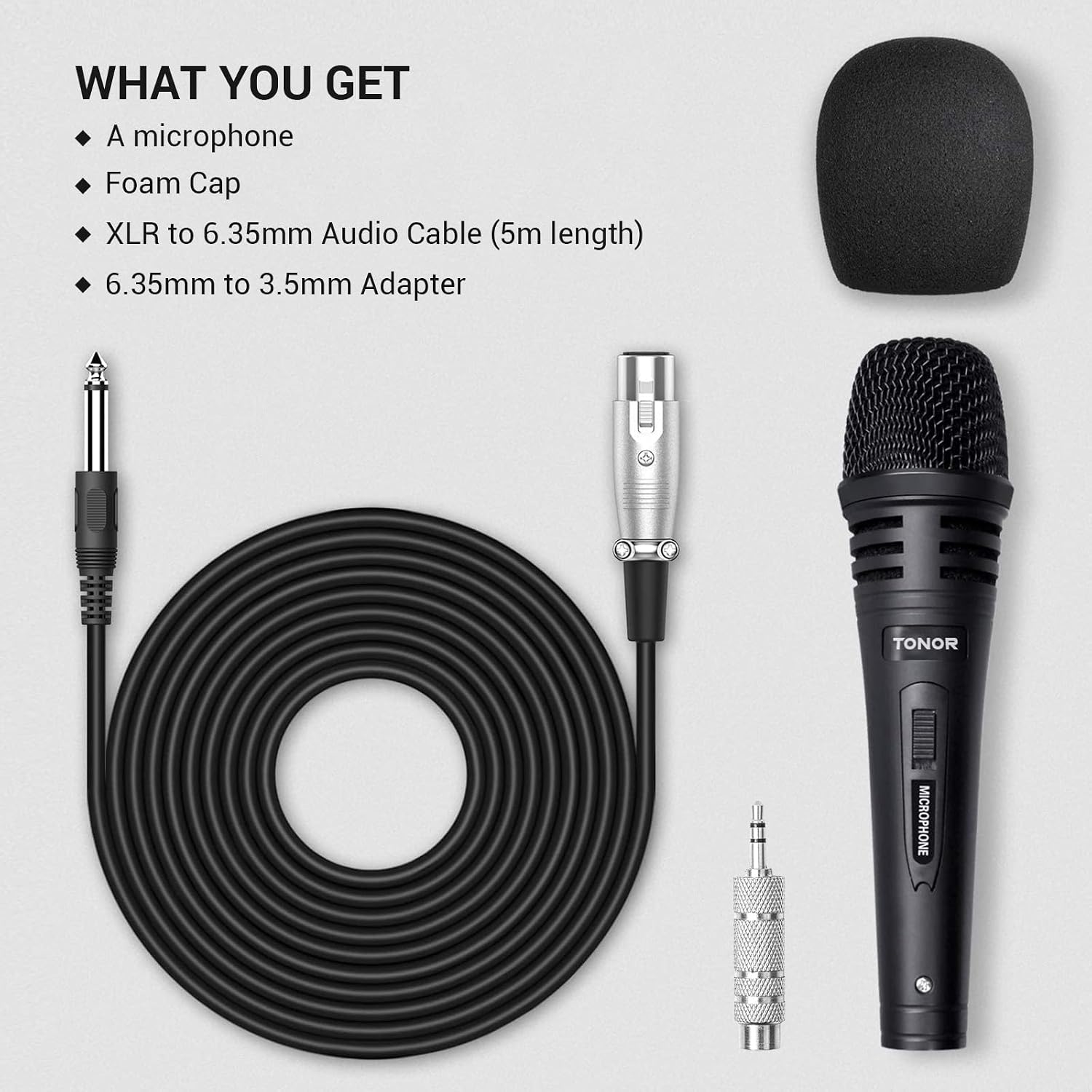 K1 Vocal Microphone for Singing, Dynamic Handheld Wired Karaoke Mic, Microfono with 5M XLR to 1/4" Cable, Compatible