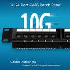 Rapink Patch Panel 24 Port Cat6 10G Support, Network Panel UTP 19-Inch, Wallmount or Rackmount 1U Ethernet Patch Panel Punch Down Block for Cat6, Cat5e, Cat5 Cabling
