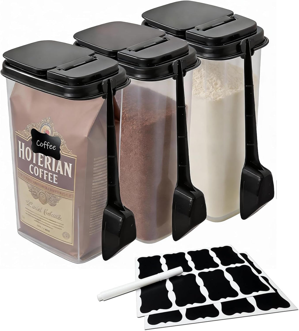 3-Pack Coffee Storage Containers with Scoop – Fit 12 oz Bags, Bag-in Design for Whole Beans & Ground Coffee –