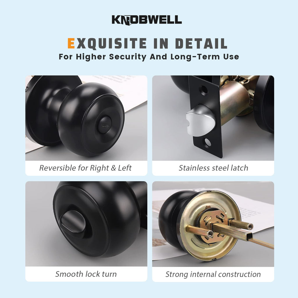 6 Pack Privacy Door Knob for Bathroom or Bedroom Door Knobs, Round Interior Door Knobs, Indoor Door Knob, Keyless