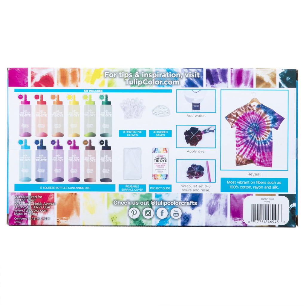 One-Step Tie-Dye Kit 12 Rainbow, Big 4oz Bottles Color Craze