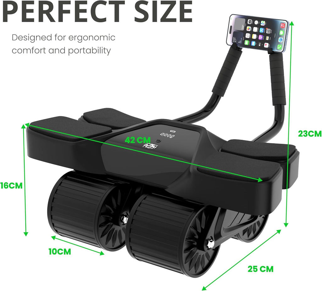 Ab Roller Home Gym Equipment – 4 Wheels Ab Wheel Muscle Roller with Built-in Tracker , 5Pcs Resistance Bands, Ankle