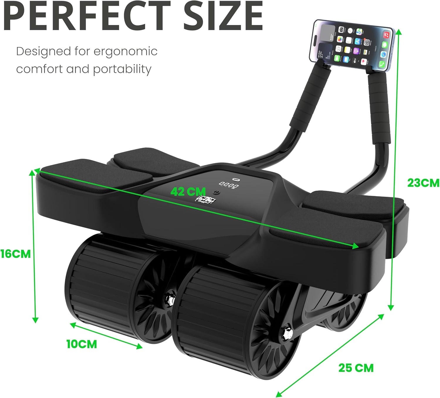 Ab Roller Home Gym Equipment – 4 Wheels Ab Wheel Muscle Roller with Built-in Tracker , 5Pcs Resistance Bands, Ankle