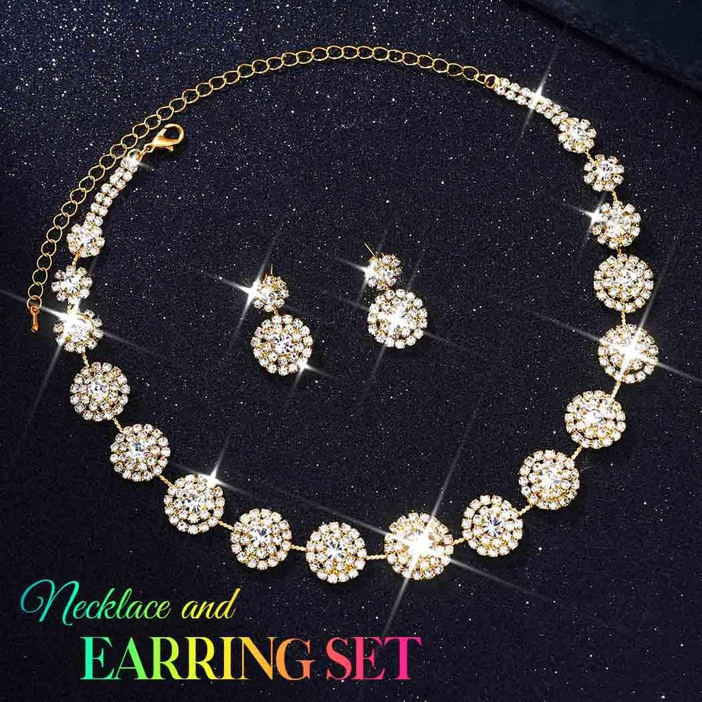 Bridal Wedding Jewelry Set Silver Rhinestone Necklace Earrings Sets Formal Costume Jewelry for Women and Brides