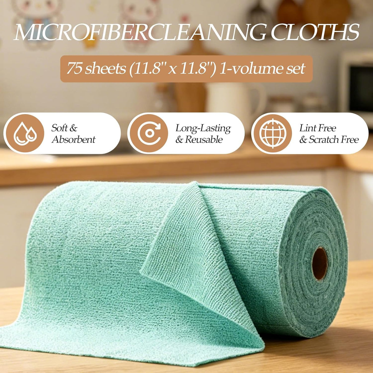 Reusable Paper Towels, 75-Pack,12" x 12"Kitchen and Dish Cleaning(Blue)