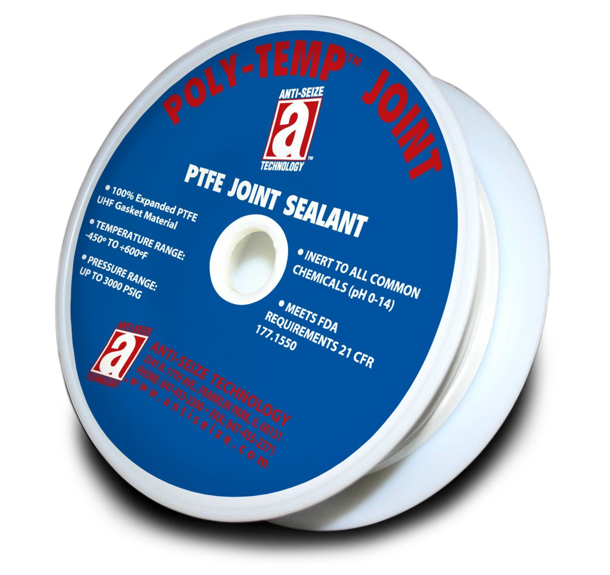 Poly-Temp 28017 White Joint Sealant 100% PTFE Gasket Material Expanded UHF Adhesive Tape, 5/8" x 15'