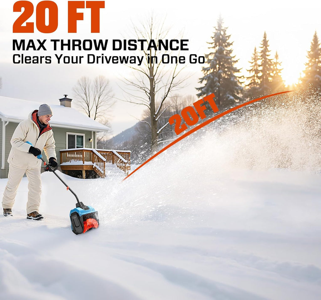 Cordless Snow Shovel, 40V | 13-Inch | 6-Inch | 8000mAh Snow Blower | 20FT Max Throw Distance, Plows 375lbs/Min, with