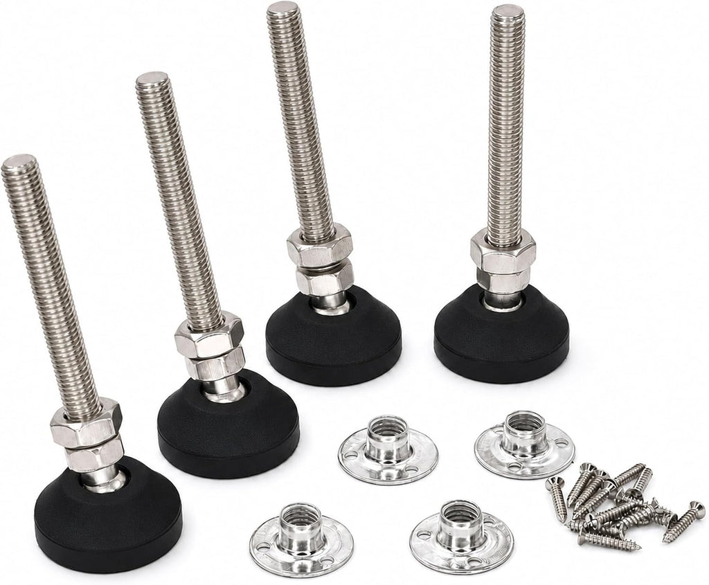 M10 Adjustable Leveling Feet, 4 Pack, 20° Swivel Base with T-Nuts