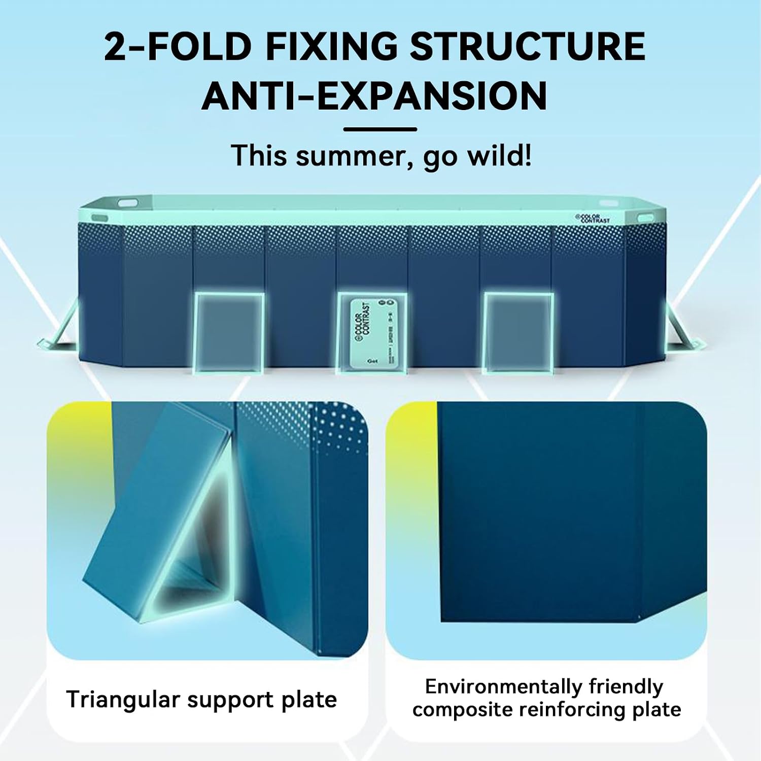 Foldable Swimming Pool, Rectangular Above Ground Swimming Pool for Outdoor Family Square Pool with Drain Plug and