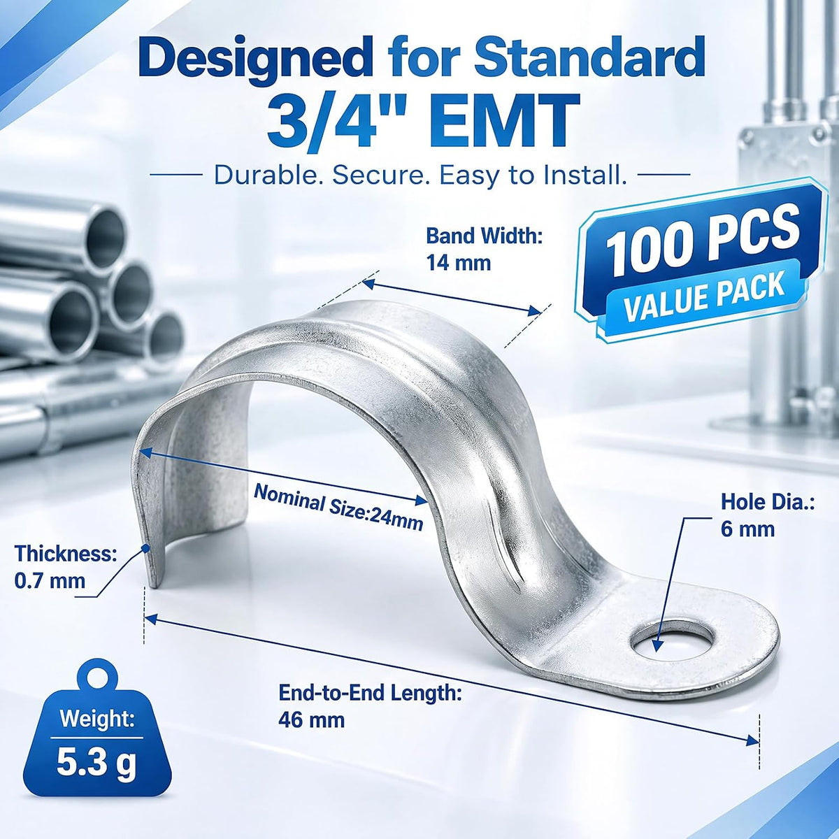 Supervitae 100 Pack 3/4 Inch Emt Conduit Straps, Single Hole Pipe Clamps