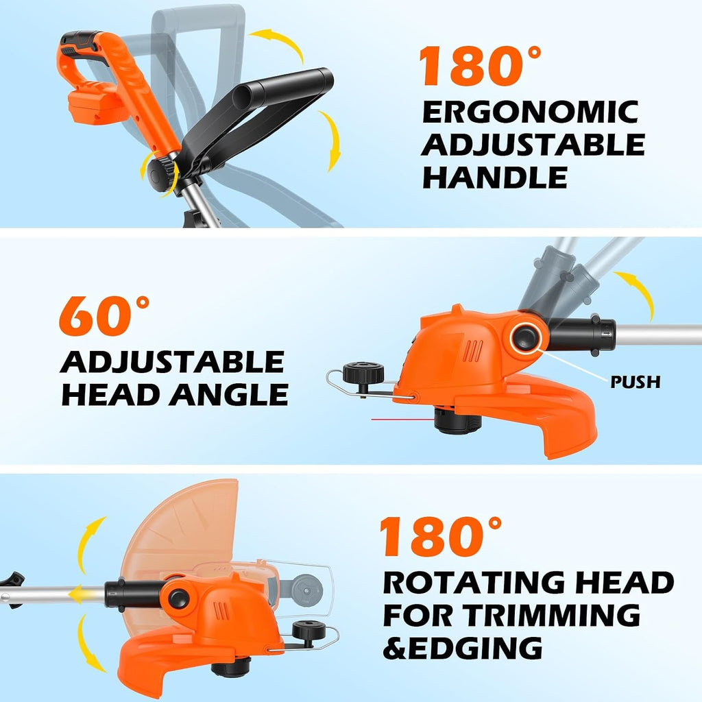 Weed Wacker Electric String Trimmer Battery Powered Lawn Trimmer | 21V Cordless Weed Whacker, 2x 2.0Ah Battery