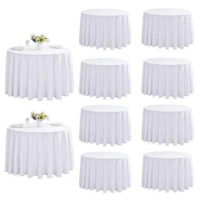 10-Pack Round 108-inch White Table Cloths, Solid Stain and Wrinkle Resistant Circular Tablecloth, Premium Plain Weave