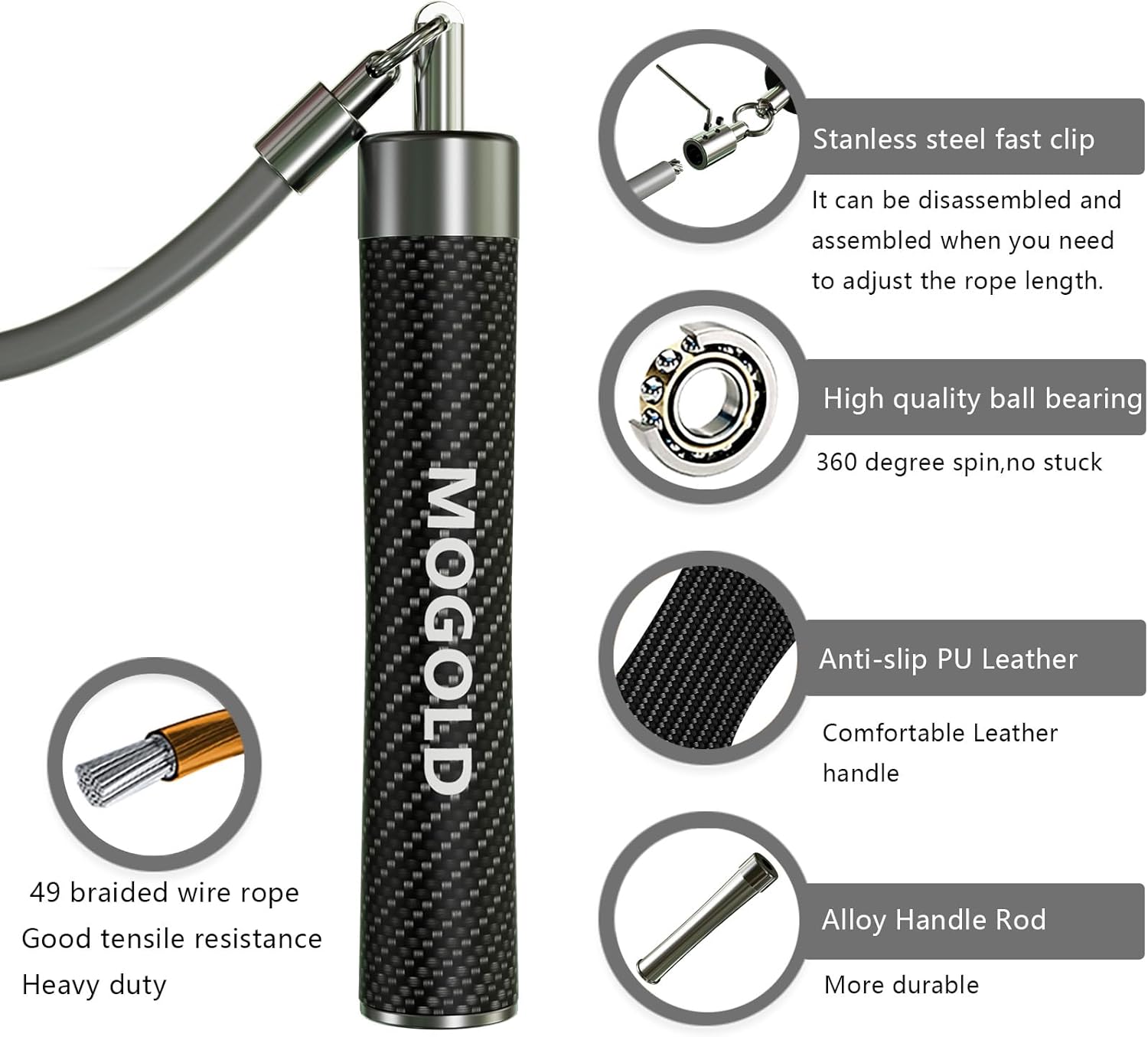 Weighted Jump Rope, 1LB - 3 Pre-Sized Lengths (M/L/XL) for Perfect Fit, No Adjustment Needed! Ergonomic Faux Leather