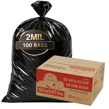 Heavy Duty Trash Bags, 50-60 Gal 2 Mil Large Black Garbage Bags