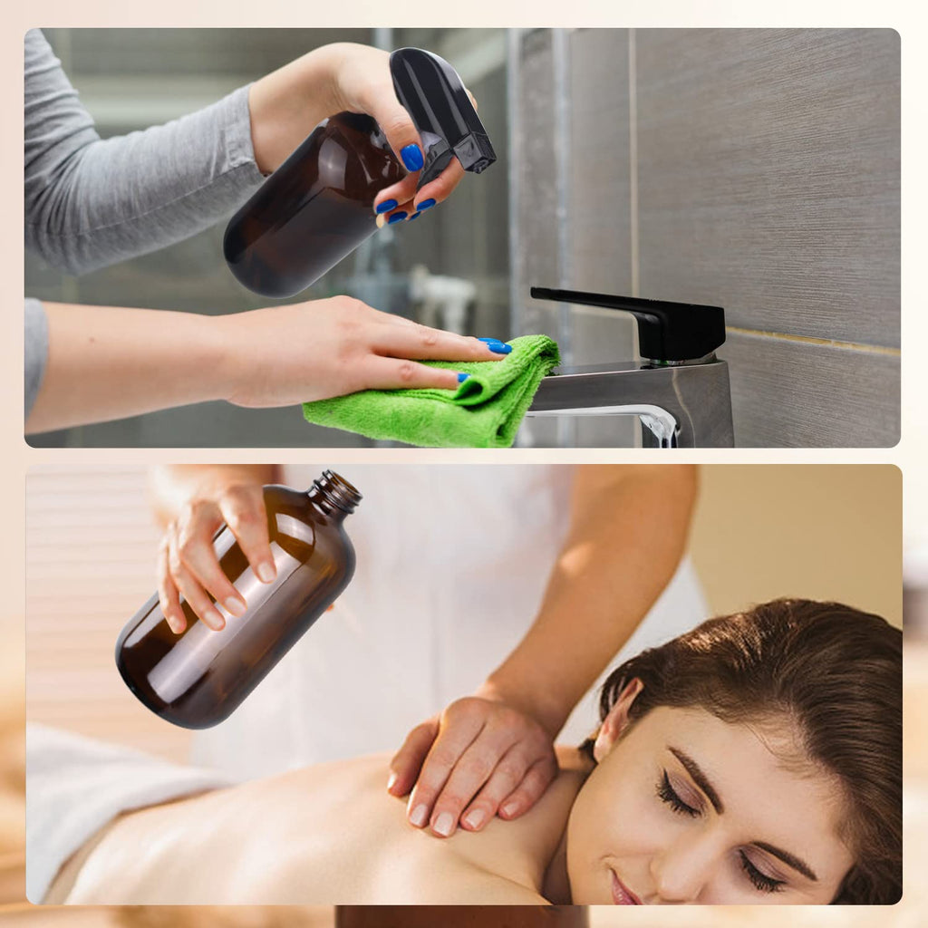 Amber Glass Spray Bottles, 16 oz Glass Spray Bottles for Cleaning Solutions and Essential Oils, Refillable Empty