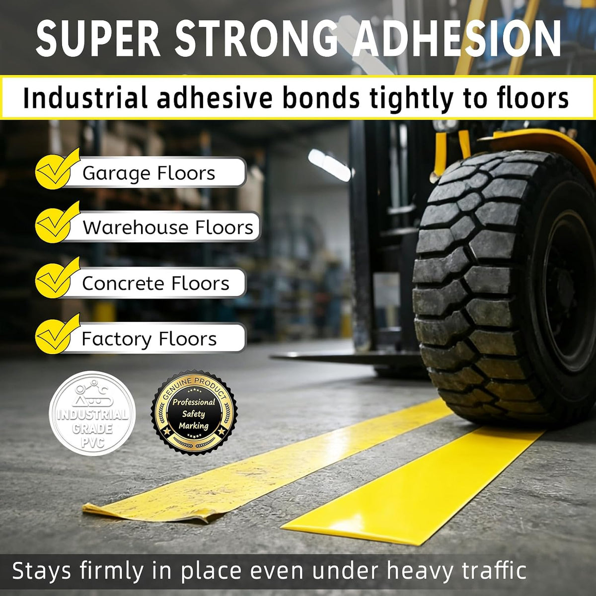 Floor Marking Tape, Non‑Abrasive Yellow Tape with Rolling Spindle Core