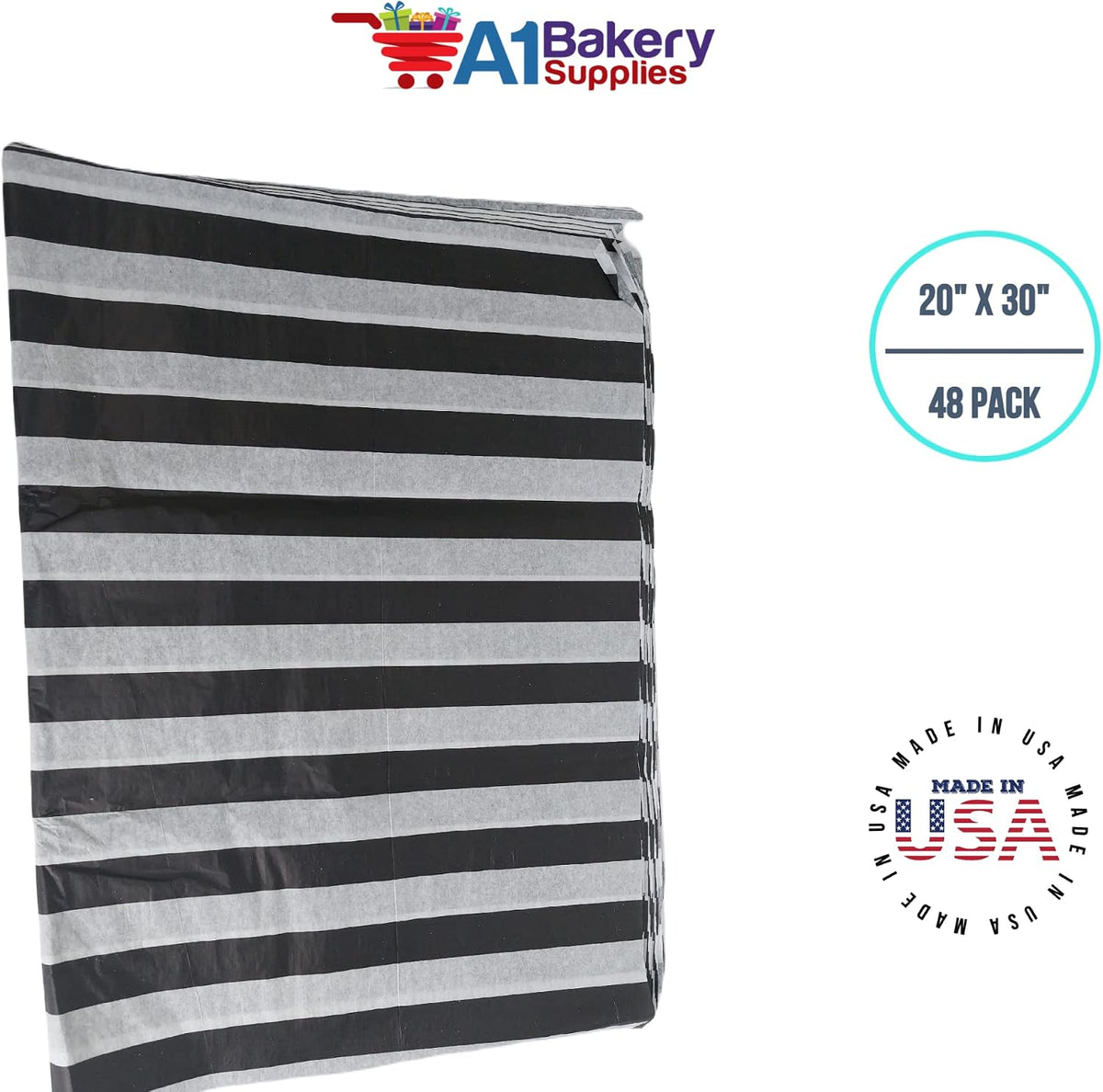 Black & White Stripes Tissue Paper 20 X 30 - (48 Pack)