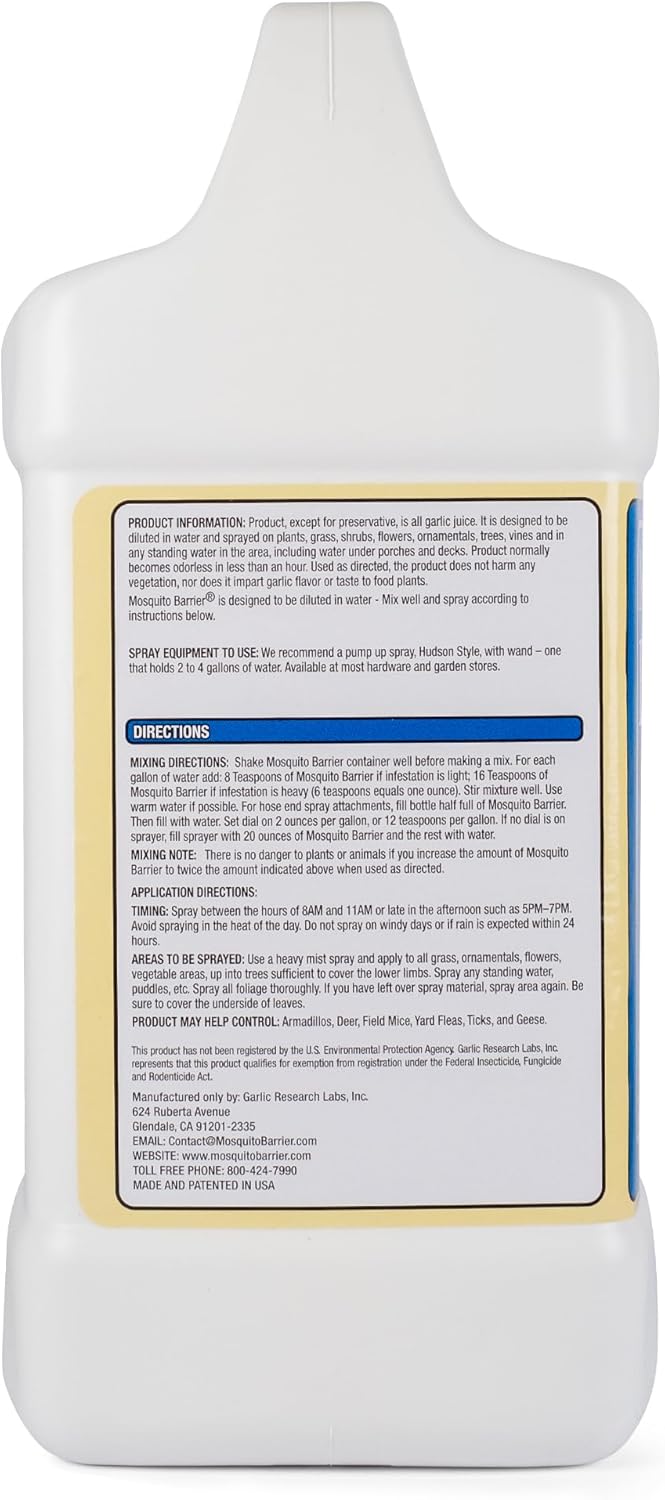 Liquid Garlic Spray Concentrate for Mosquitoes, 1 Gallon | Powerful garlic mosquito repellent for large yards