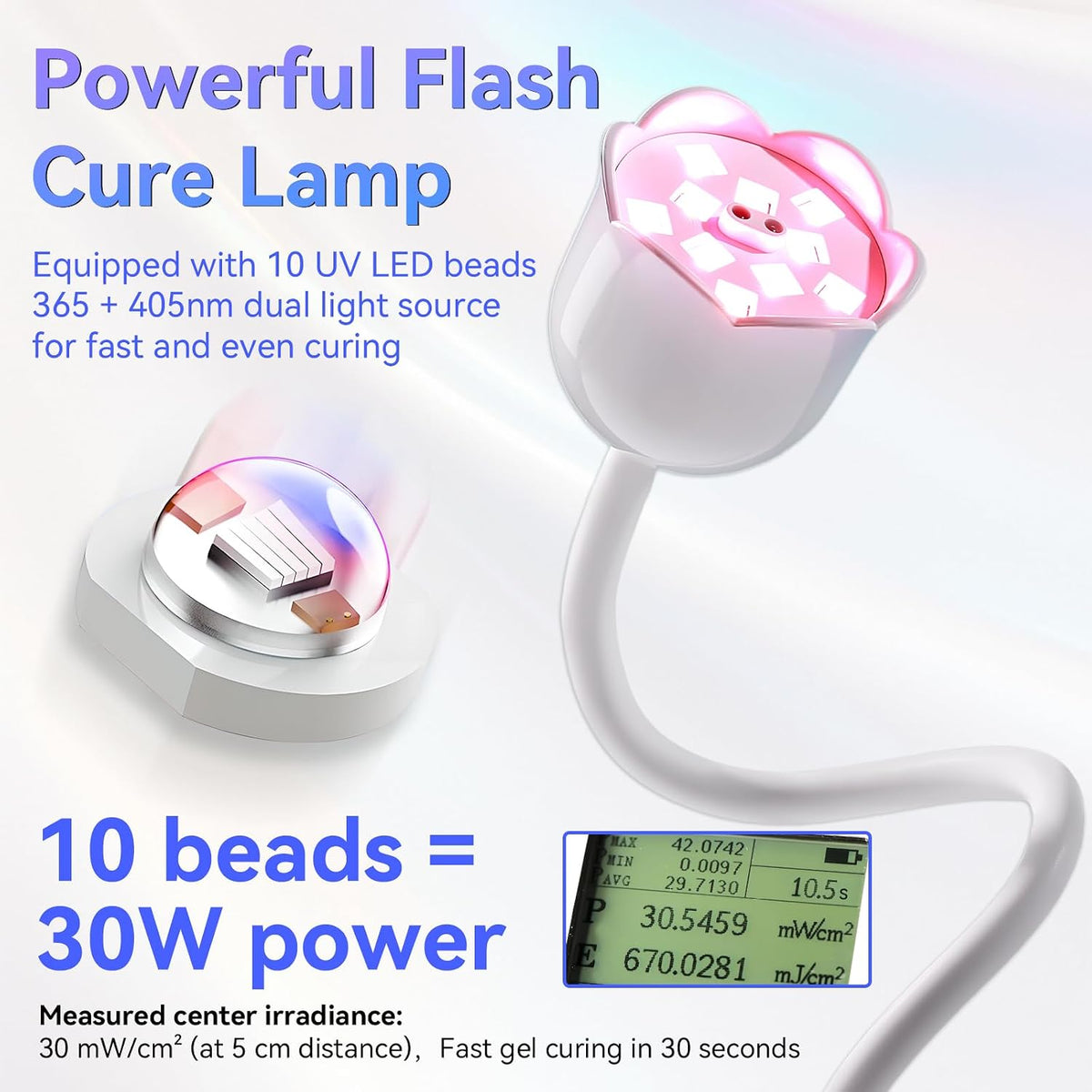 UV Nail Lamp for Gel Nails Polish Cordless Gooseneck 10s Flash Cure
