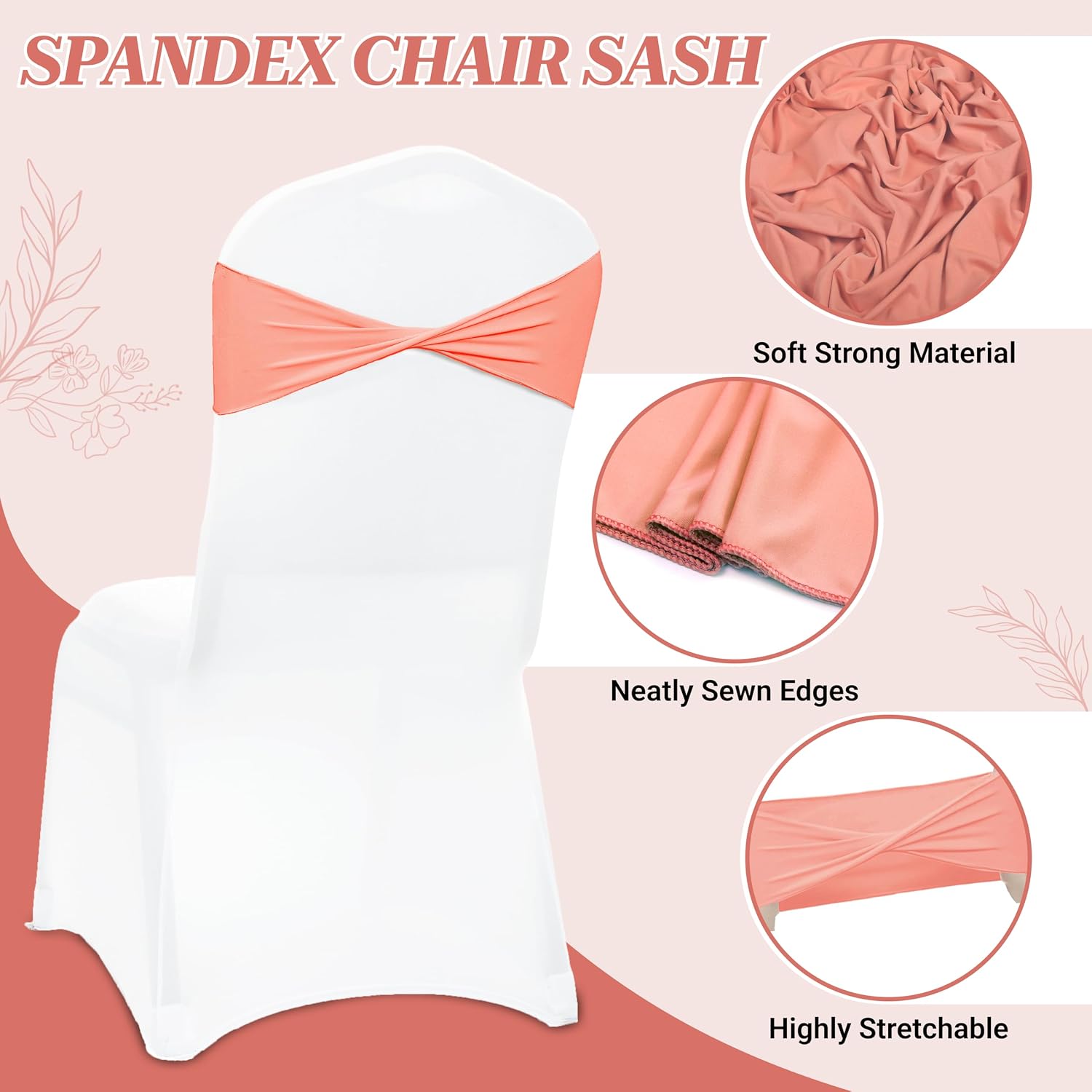 Pack of 25 Spandex Chair Sashes Without Slider Buckles – Peach