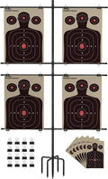 Adjustable 5-Prong Base Shooting Target Stand, Portable Steel Target Holder with 16 Clips & Target Paper, Hunting &