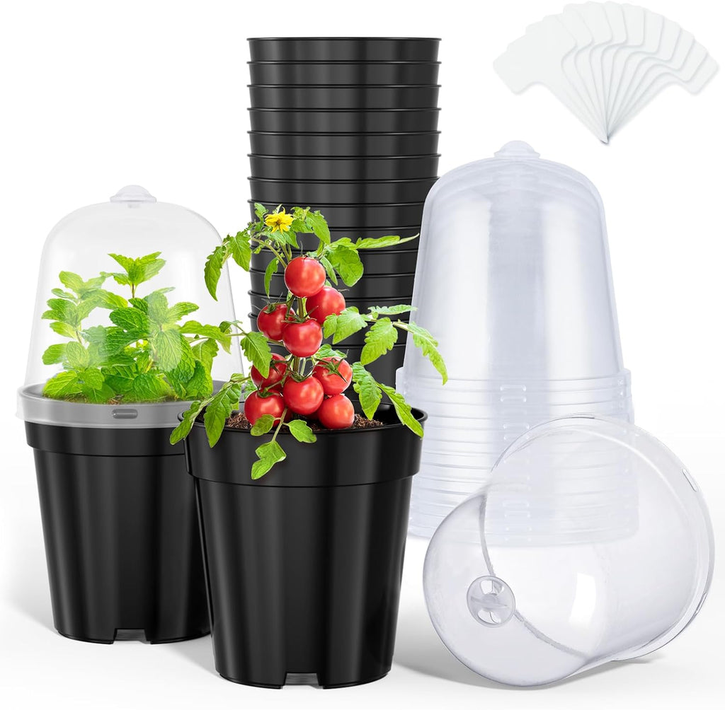 5 Inch Nursery Pots with Humidity Domes for Seed Starting (15 Pcs) | Drainage holes and raised bases improve airflow;