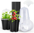 5 Inch Nursery Pots with Humidity Domes for Seed Starting (15 Pcs) | Drainage holes and raised bases improve airflow;